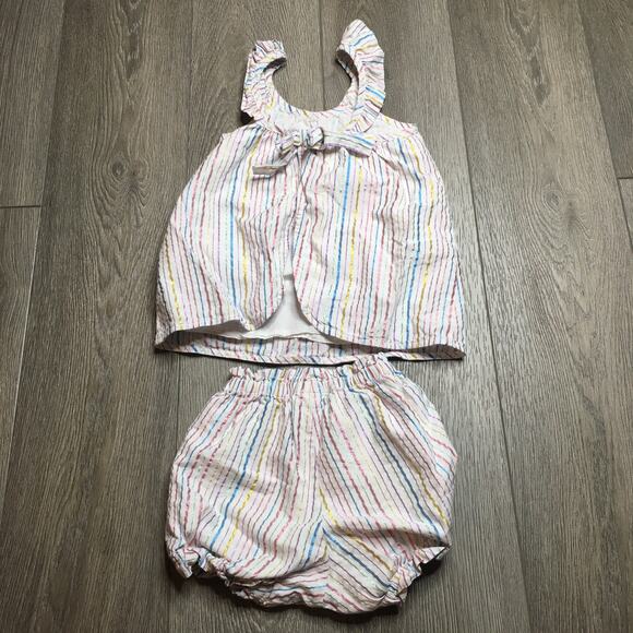 Hannah Anderson Baby Girl Coordinates Pinstripes Multicolor Outfit Set 90/3T - Picture 2 of 7